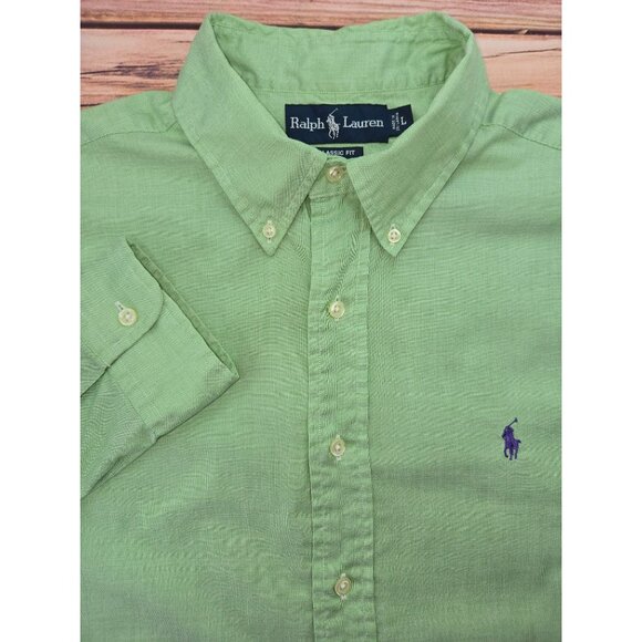 Ralph Lauren Mens Green Classic Fit Button-Down Shirt Large - Picture 3 of 8